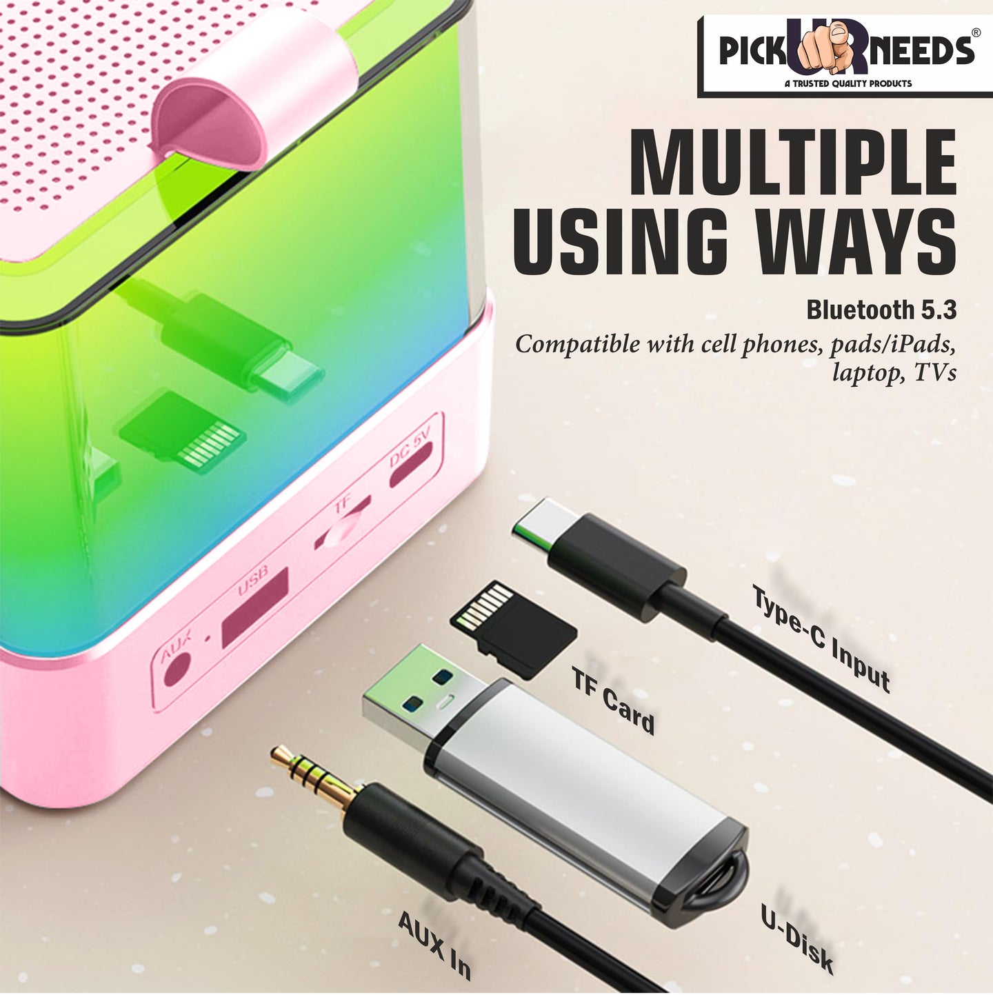 Pick Ur Needs Rechargeable Karaoke Mike 4 Type Voice RGB Light For Singing Bluetooth Speaker Microphone  (Blue)